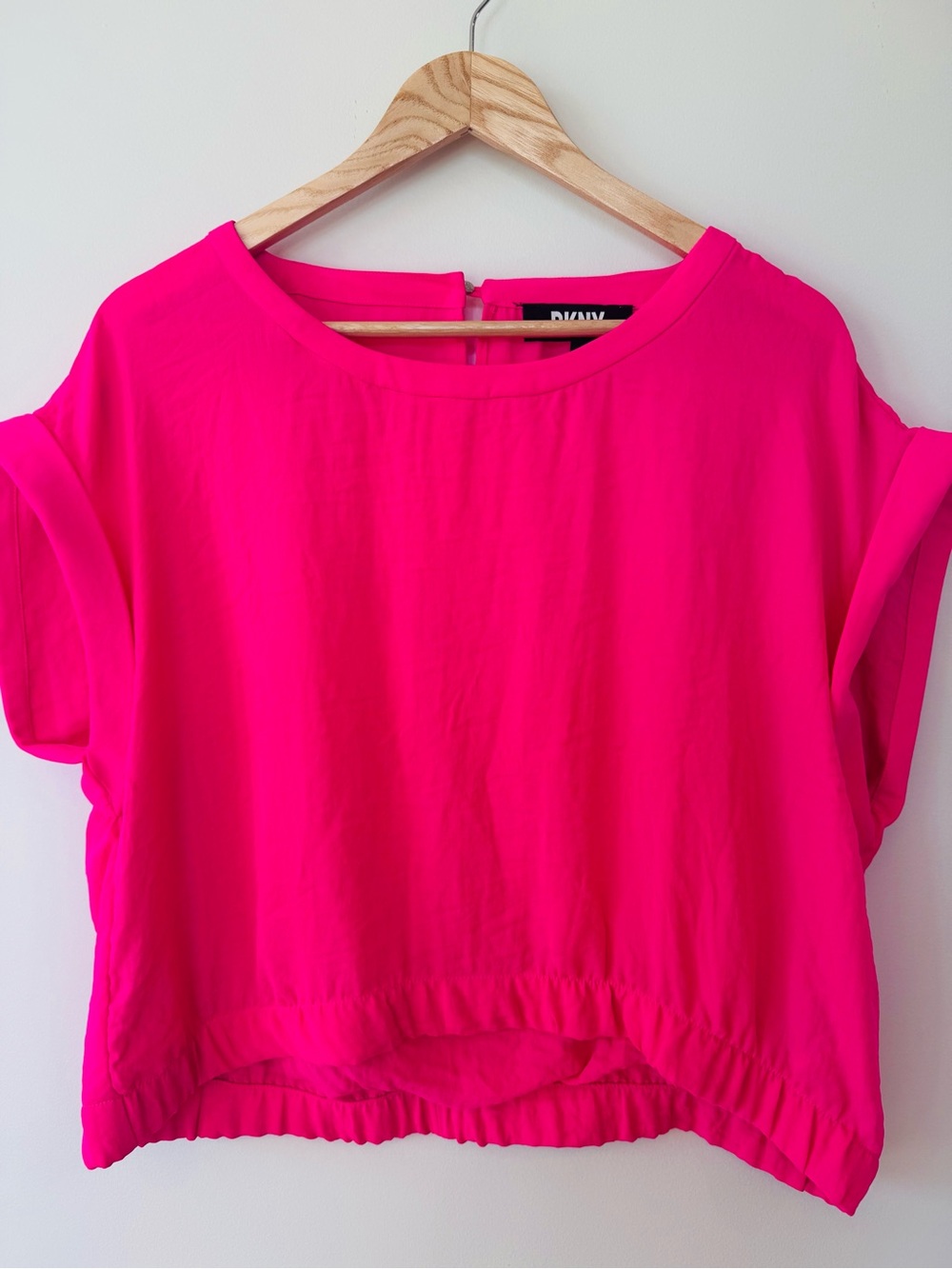 DKNY Hot Pink Dolman Sleeve Blouse XL Elastic Hem Top